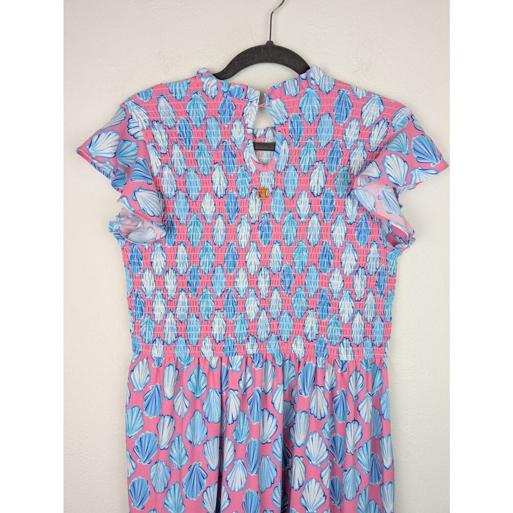 Simply Southern Dress Maxi Shell Novelty Tiered Preppy Beach Pink Blue Size L - Picture 6 of 11